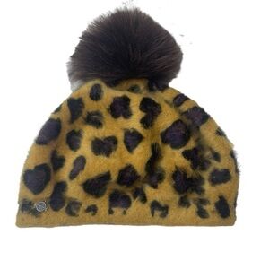 Seeberger Women’s Animal Print Angora Pom Pom Hat